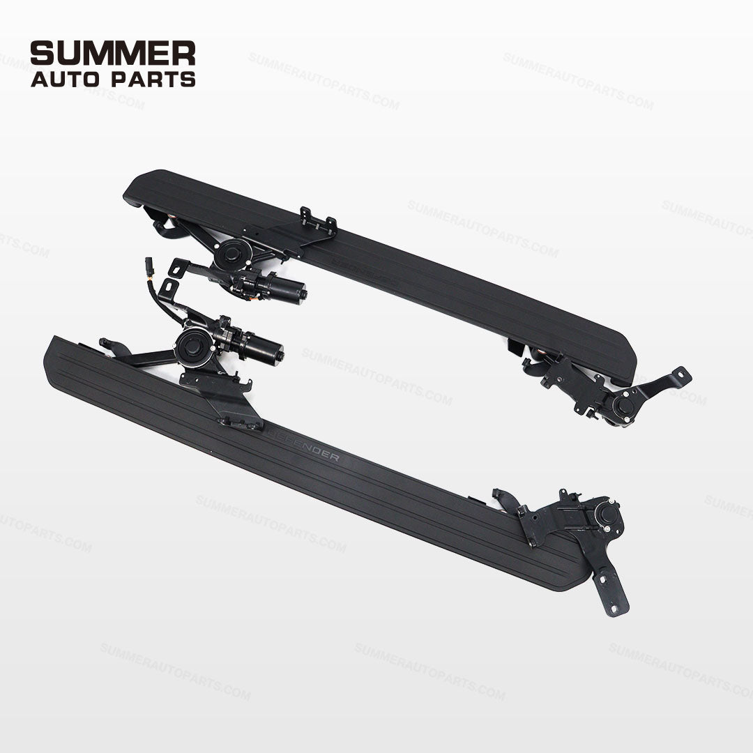 Angled view of deployable electric side steps for Land Rover Defender 110 L663