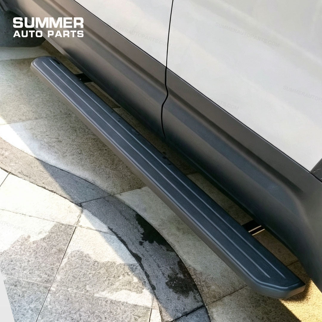 Installed deployable electric side step in open position on Land Rover Defender 110 L663