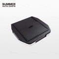 Angled closed lid view of armrest cover privacy storage box for Land Rover Defender L663