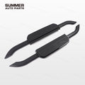 Angled view of black Union Jack side steps for Land Rover Defender 90 L663