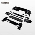Angled view of 007 style gloss black bumper kit parts for Land Rover Defender L663