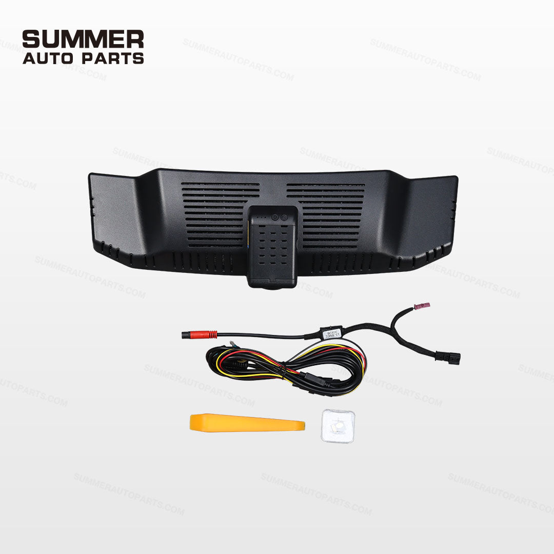 Integrated dash cam kit for Land Rover Defender L663 with camera housing, wiring harness and install tools