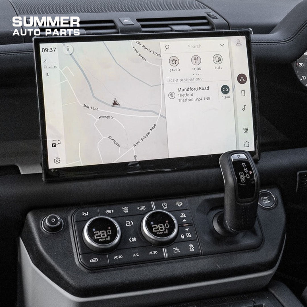 Installed 13.1-inch infotainment screen showing navigation interface in Land Rover Defender L663