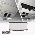Beige overhead sunglasses holder for Land Rover Defender L663 with installed open and closed views