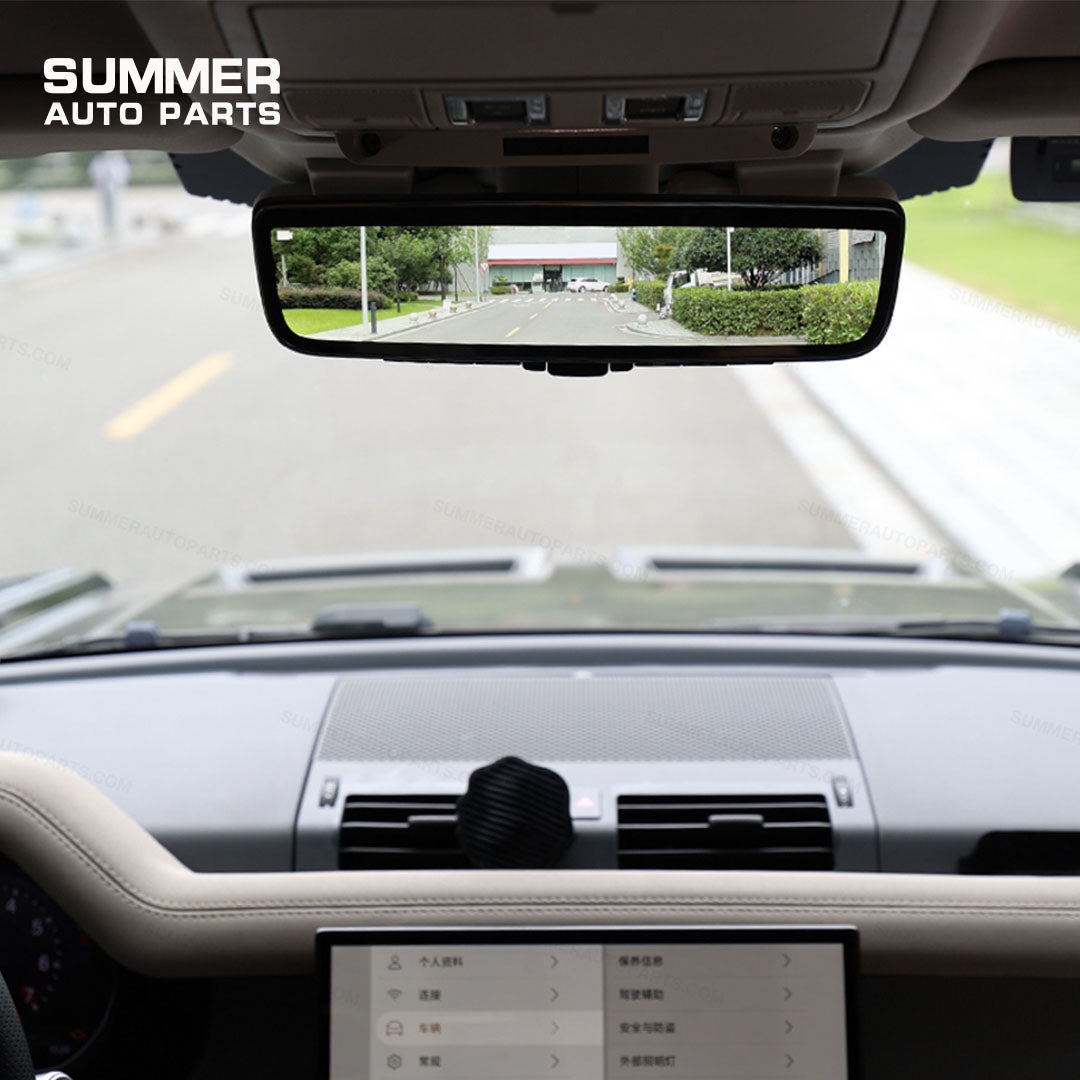 ClearSight rearview mirror for Land Rover Defender L663 with installed display view and mirror kit