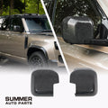 Forged carbon side mirror covers for Land Rover Defender L663 with installed and product views