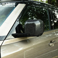 Installed forged carbon side mirror cover on Land Rover Defender L663 side mirror
