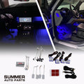 Ambient lighting kit with modules for Land Rover Defender L663 with installed blue and purple interior lighting and full wiring layout