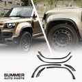 OCTA style satin carbon wheel arches for Land Rover Defender L663 with installed and product views